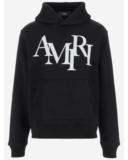 Amiri Black Cotton Sweatshirt With Hood And Contrasting Logo Detail for men