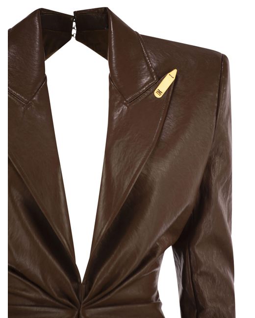 Elisabetta Franchi Brown Craquelé Dress With Lapels