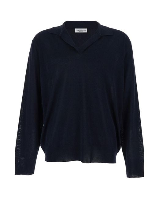 Roberto Collina Blue Cotton Blend V-Neck Sweater For Jersey for men