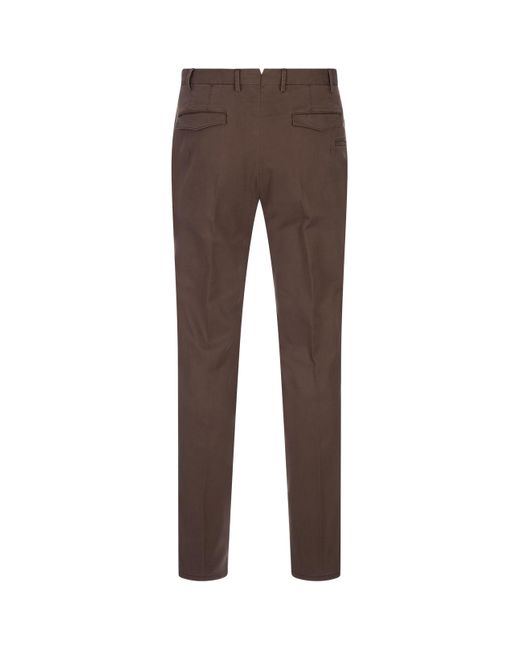 PT Torino Brown Stretch Fabric Master Fit Trousers for men