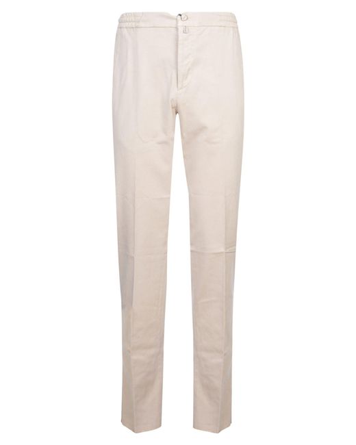 Kiton Natural Buttoned Fitted Trousers for men
