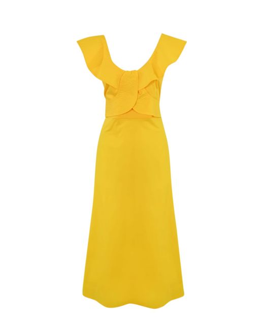 Liviana Conti Yellow Poplin Dress With Stitching