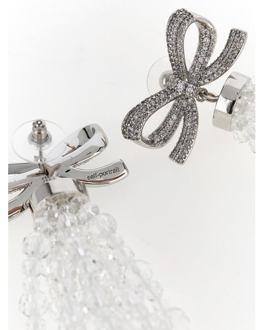 Self-Portrait White Bow Beaded Waterfall Earrings