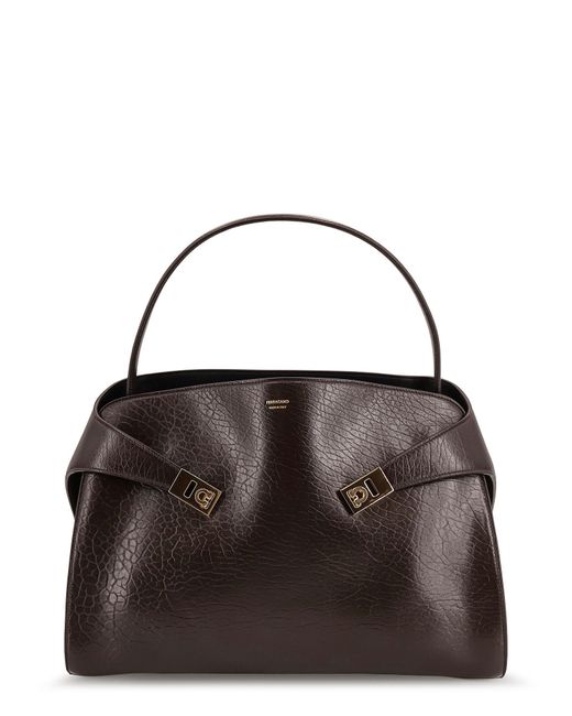 Ferragamo Black Hug Leather Shoulder Bag With Logo On The Front
