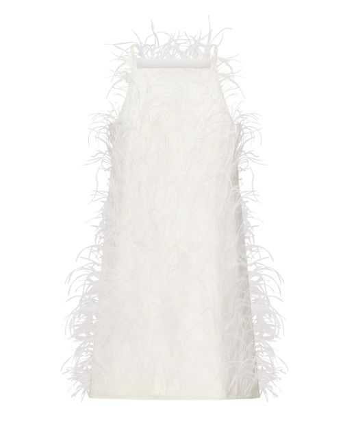 Pinko White Short Dress With Feathers