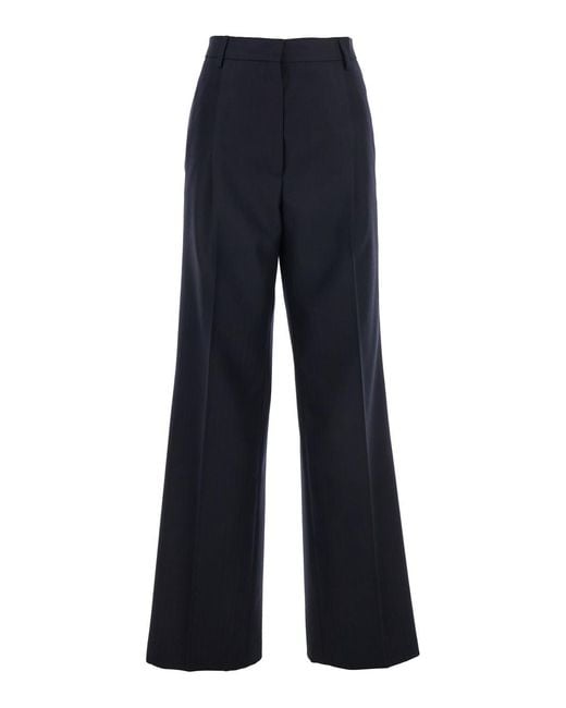 Dries Van Noten Blue Wide Leg Wool Pants With Pockets Trousers