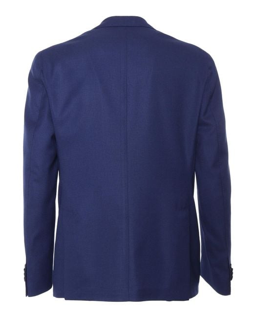 BRANDO-LUBIAM Blue Single Breasted Blazer Virgin Wool Elastane Jacket for men