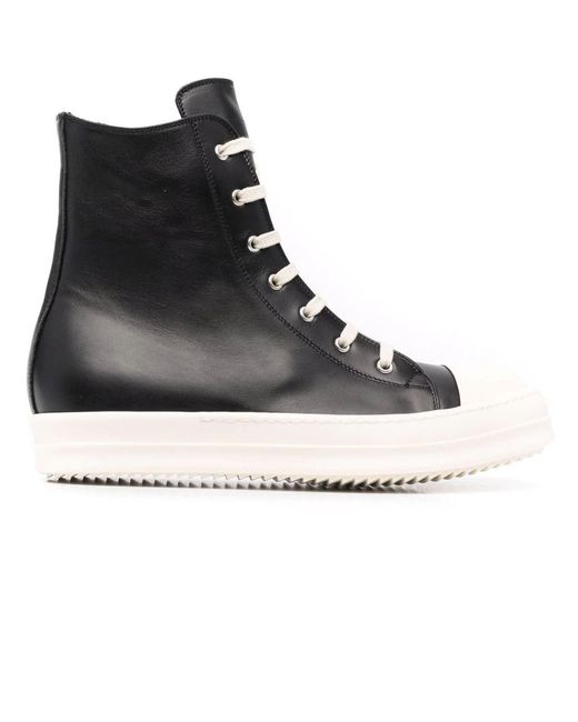 Rick Owens Black Leather Fogachine High-top Sneakers for Men - Lyst