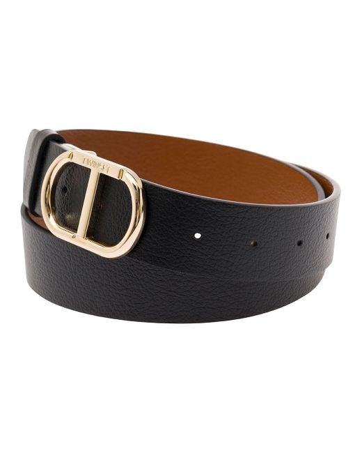 Twin Set Black And Reversible Belt With Oval T Buckle