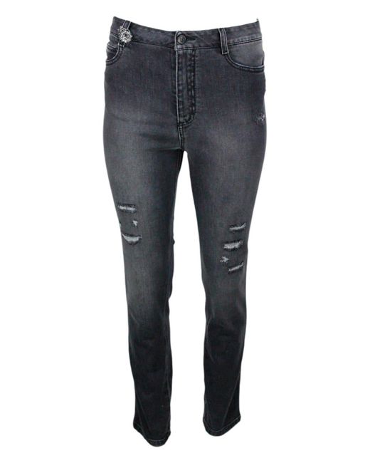 Ermanno Scervino Blue High-Waisted Stretch Denim Jeans With Fake Tears