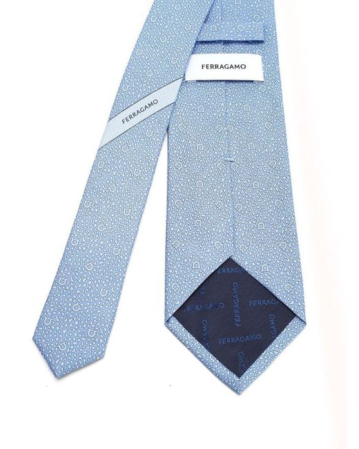 Ferragamo Blue Gancini-Printed Pointed-Tip Tie for men