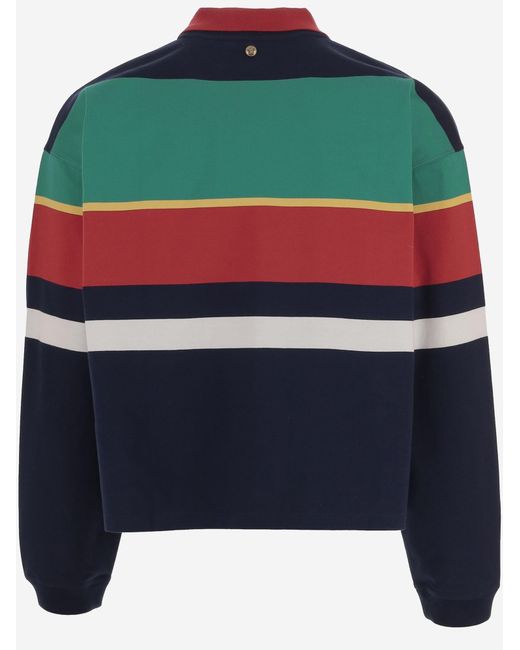 Versace Blue Polo Shirt Striped Cotton Knitwear for men