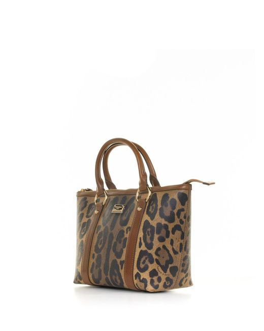 Dolce & Gabbana Multicolor Small Leopard-printed Branded Plate Shopper Bag