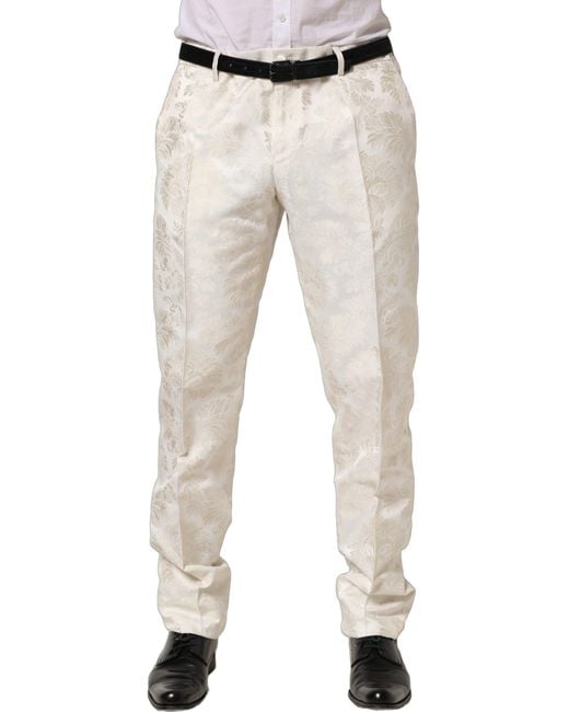 Dolce & Gabbana Natural Floral Dress Formal Trouser Pants Polyester Acetate Nylon for men
