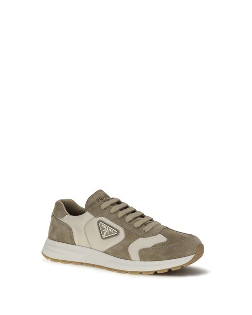 Prada White Sneakers Prax Suede And Re-Nylon Lace-Up Shoes for men