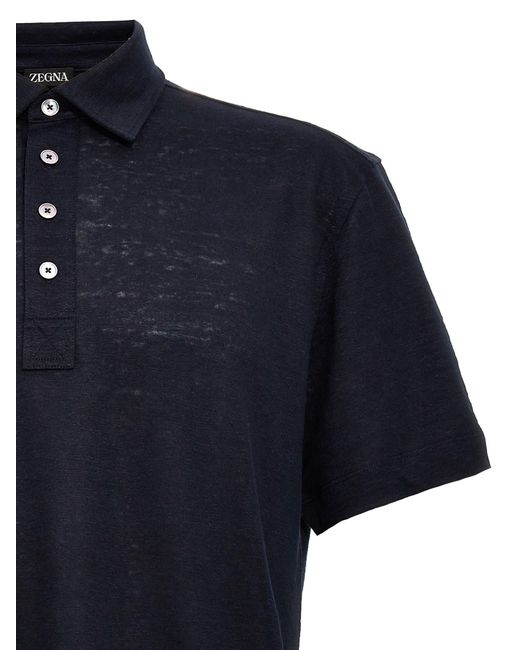 Zegna Blue Linen Polo Shirt for men
