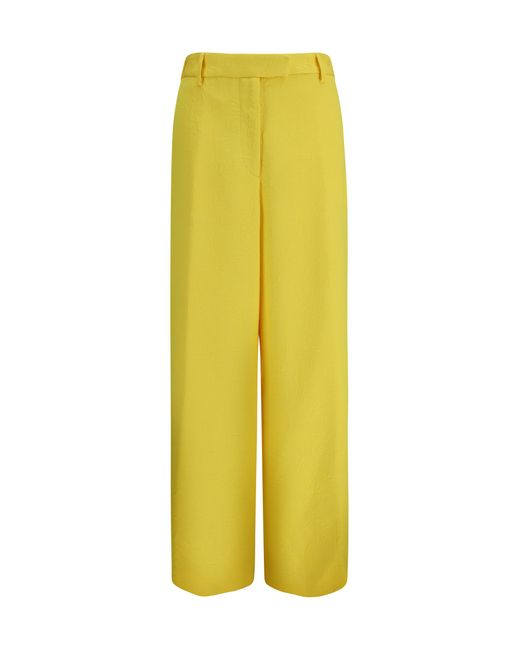 Dries Van Noten Yellow Wide-Leg Pants Jacquard Viscose Trousers