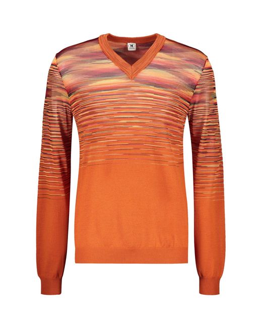 M Missoni Orange Wool V-Neck Sweater for men