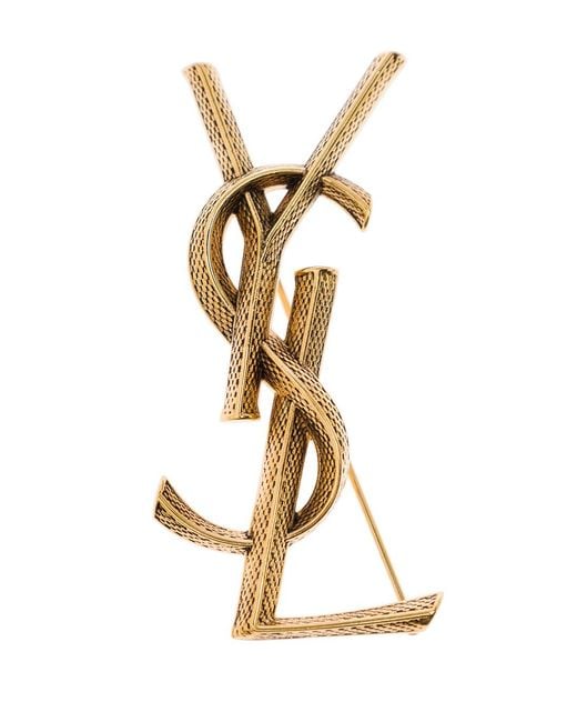 Saint Laurent Metallic Brooch With-Plated Logo Plate Brass Brooches & Pins