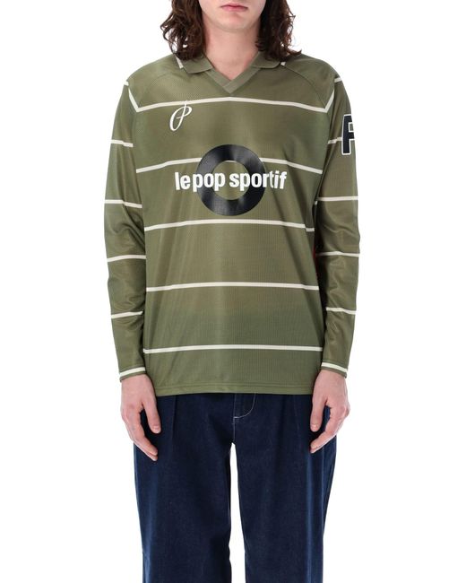 Pop Trading Co. Green Pop Striped Sportif Long Sleeves T-Shirt for men