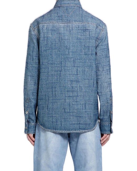 Bottega Veneta Blue Textured Denim Shirt for men
