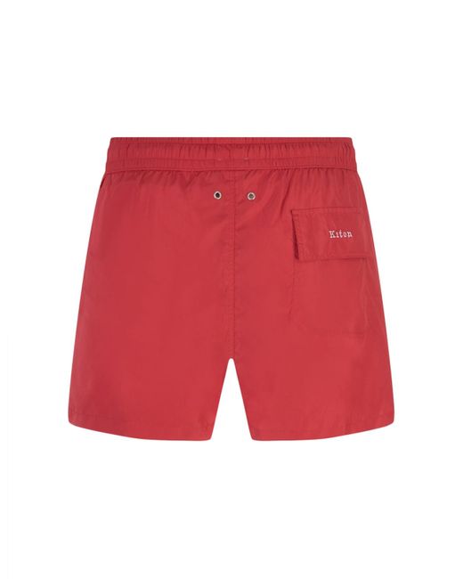 Kiton Red Drawstring-waist Swim Shorts for men