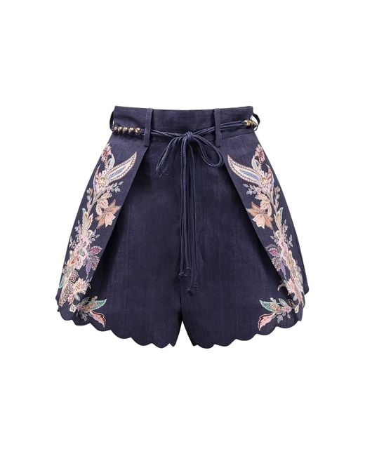 Zimmermann Blue Shorts With Decorative Print
