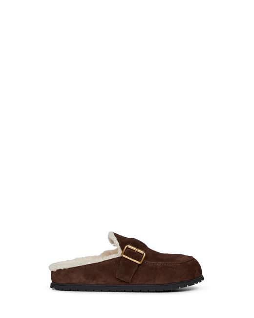 Prada Brown Mules Dark Suede & Shearling Calf Leather