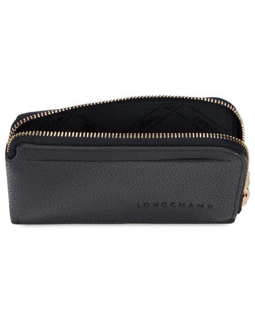 Longchamp Black Leather Zip Wallet & Purses