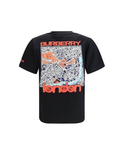Burberry Black Cotton Map T-Shirt T-Shirts for men