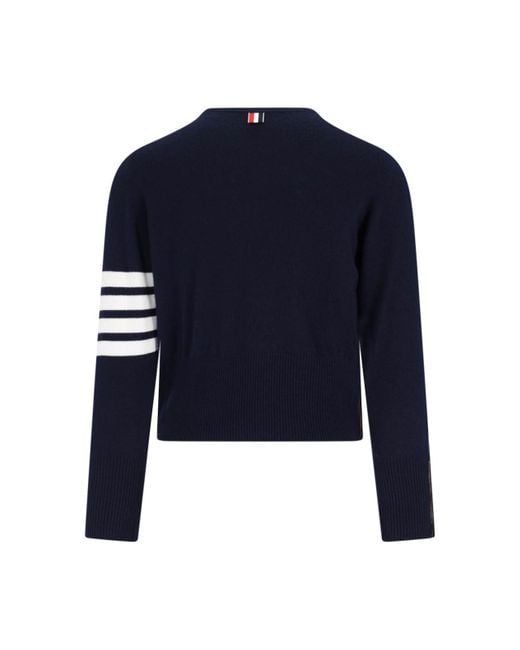 Thom Browne Blue Cashmere Sweater With Iconic Sleeve Stripes for men