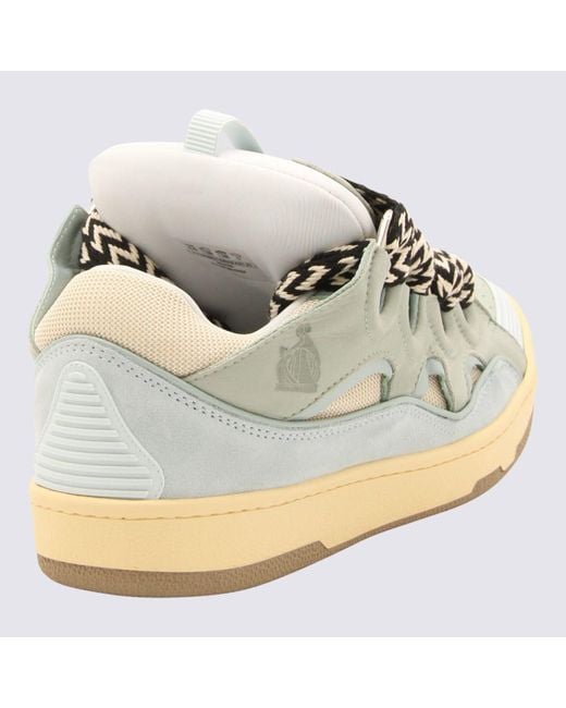 Lanvin White Pale Blue Leather Curb Sneakers