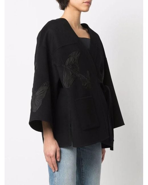 Valentino Black Embroidered Butterfly Wrap Jacket Clothing