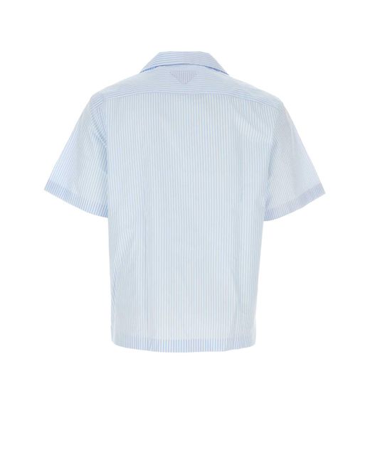 Prada Blue Printed Poplin Shirt for men
