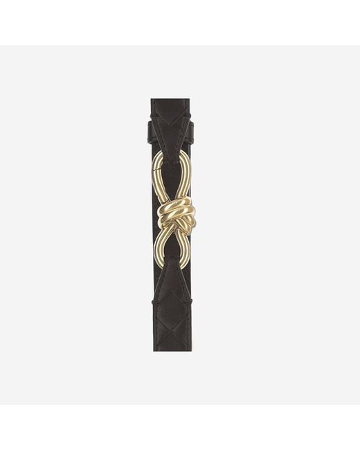 Bottega Veneta Black Leather Belt With Golden Knot Buckle