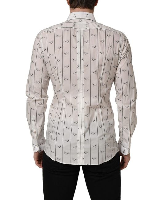 Dolce & Gabbana Gray Bee Print Cotton Fit Dress Shirt for men