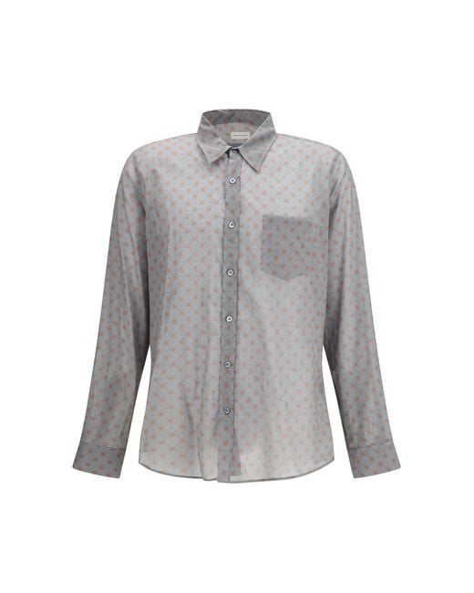 Dries Van Noten Gray Long-Sleeved Cotton Shirt for men