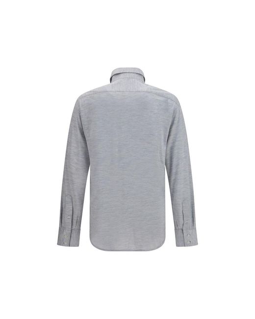 Brunello Cucinelli Blue Gray Silk Dress Shirt for men