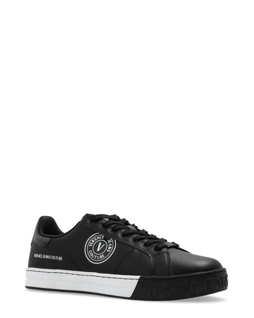 Versace Black Logo-patch Leather Low-top Sneakers for men