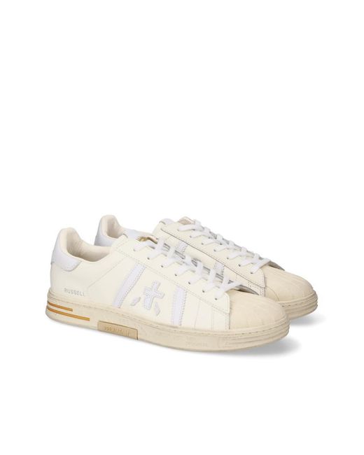 Premiata White Sneakers Russell Leather Upper: Calfskin Trainers for men