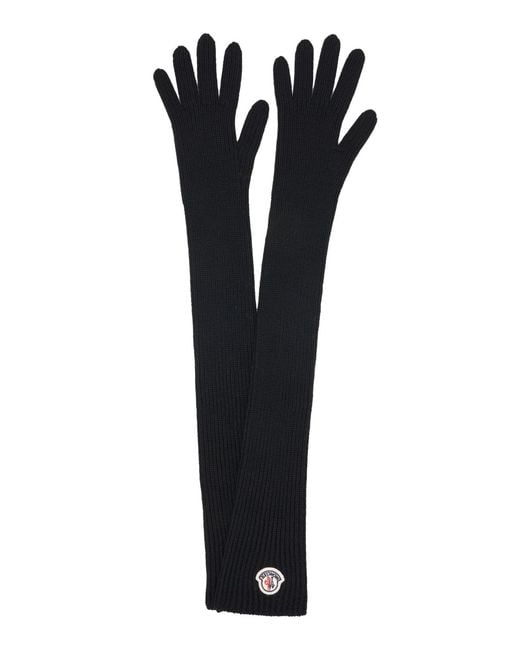 Moncler Black Logo Patch Virgin Wool Long Gloves