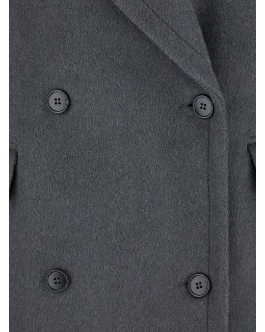 Le Plain Gray Double-Breasted Coat With Wide Notched Revers