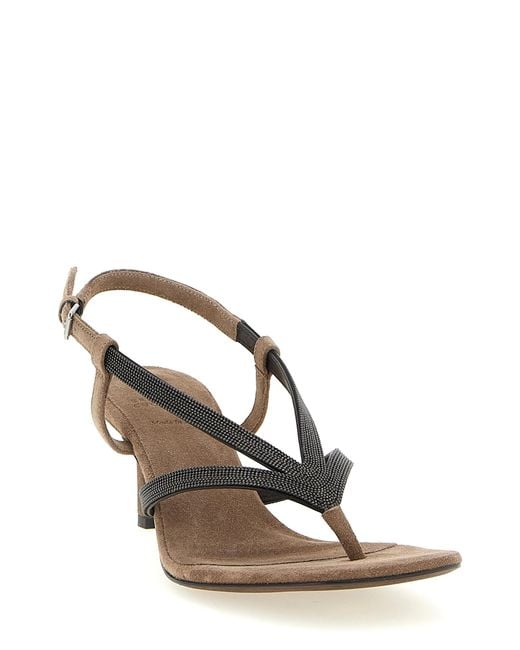 Brunello Cucinelli Brown Lamb Leather Flat Sandals