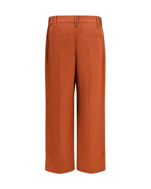 Brunello Cucinelli Orange Cigarette Pants Fluid Viscose And Linen Twill Viscose