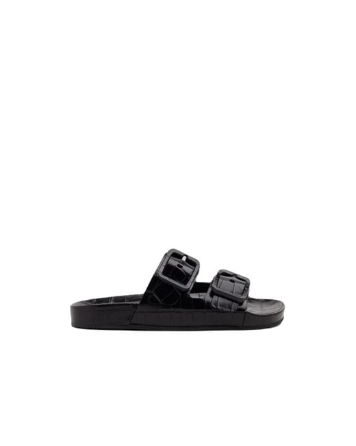 Balenciaga Black Mallorca Crocodile-Effect Sandals