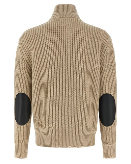 MM6 by Maison Martin Margiela Natural Distressed Wool Cardigan for men