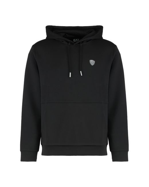 EA7 Black Hooded Sweatshirt Technical Fabric Polyester Jumpers for men