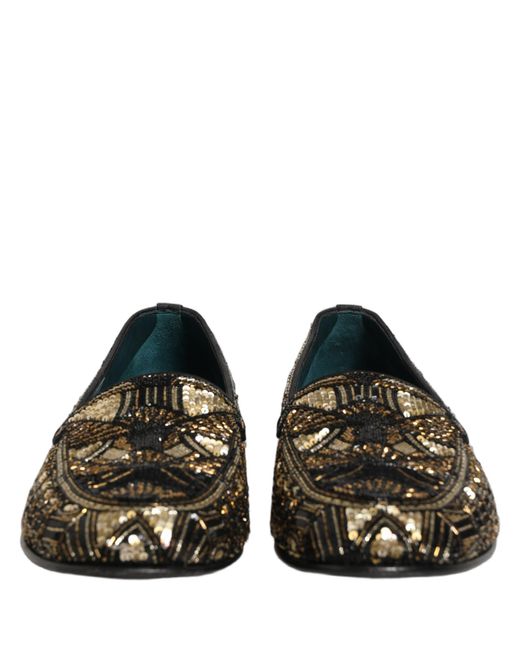 Dolce & Gabbana Black Embellished Slip On Loafers Shoes Leather for men