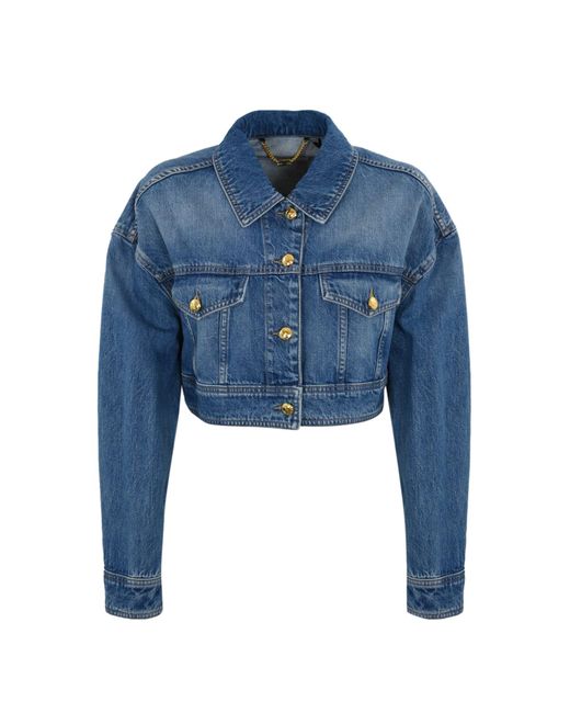 Elisabetta Franchi Blue Oversized Cropped Denim Jacket