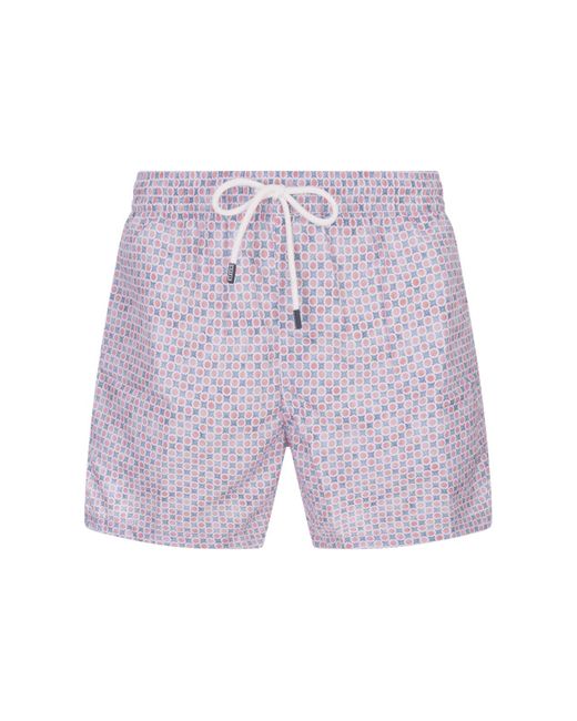 Fedeli Purple Swim Shorts With Micro Pattern Of Polka Dots And Flowers for men